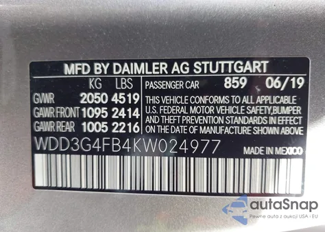 2019 Mercedes-Benz A 220 4Matic from USA, damaged, VIN WDD3G4FB4KW024977